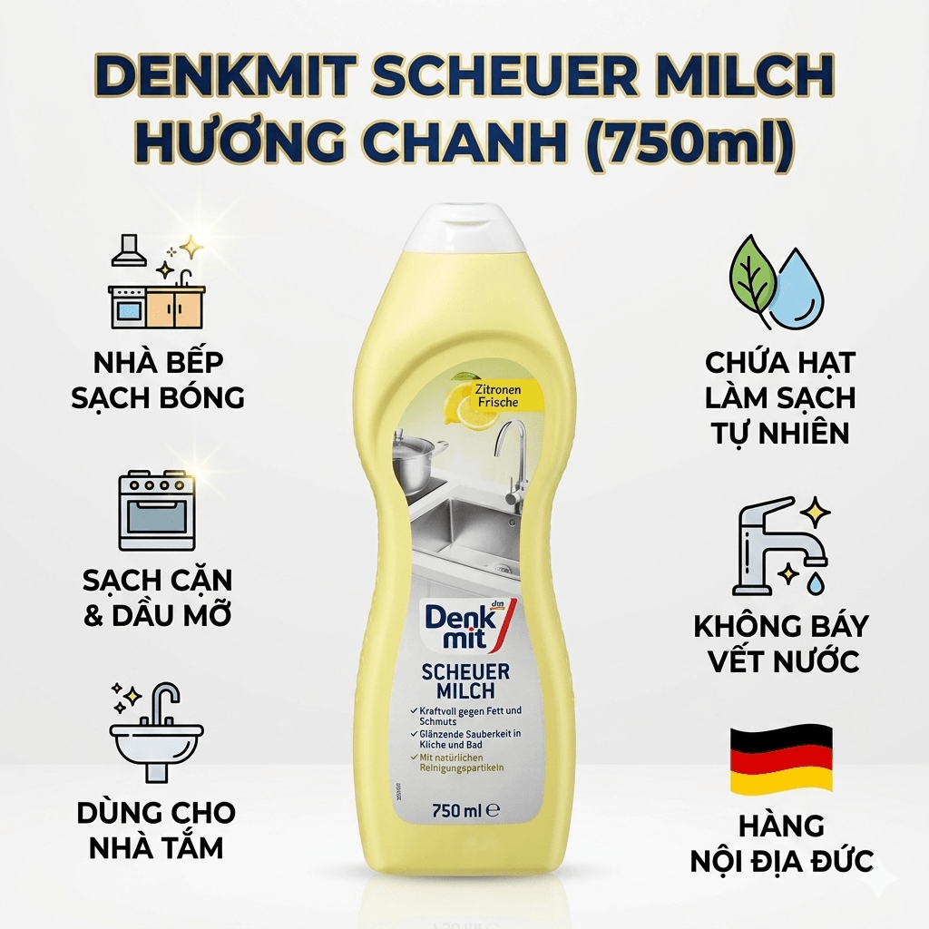 Kem Tẩy Xoong Nồi Inox Và Đồ Sứ Denkmit Scheuermilch 750ml - Hình ảnh 2