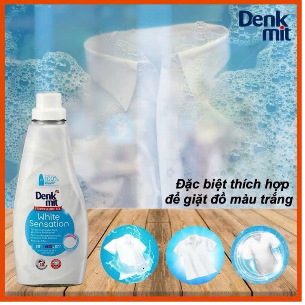 Nước Giặt Tẩy Trắng Quần Áo Denkmit White Sensation 1L - Hình ảnh 3