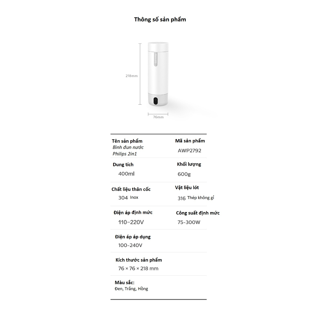 Bình Đun Nước Mini PHILIPS AWP2791 - Hình ảnh 8