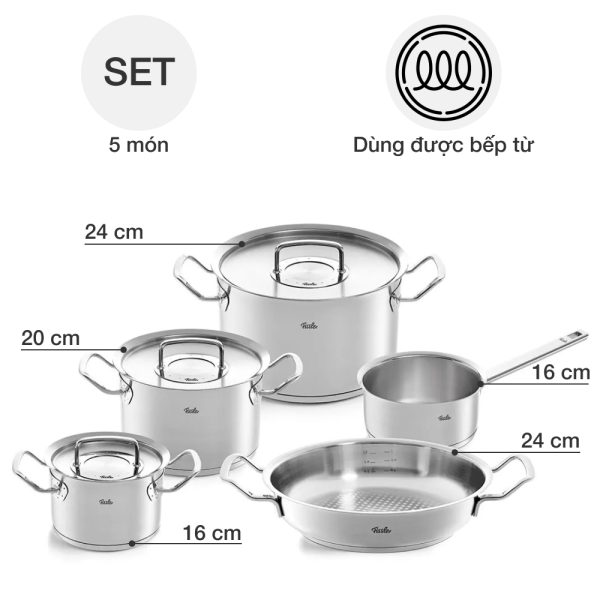 Bộ Nồi Fissler Pure 5 Món Vung Inox Kèm Quánh - Hình ảnh 5