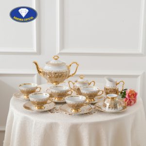 Bộ trà sứ Tiệp Full Dây Vàng 15 món