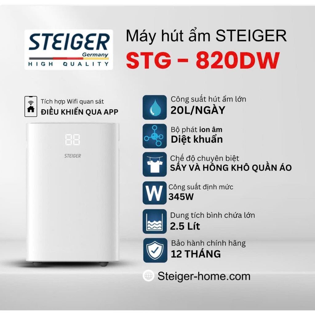 Máy Hút Ẩm Và Lọc Không Khí Steiger STG 825 25L - Hình ảnh 6