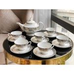 Bộ Ấm Chén Trà Sứ Xanh Ngọc Dây Vàng Imperial Cao Cấp