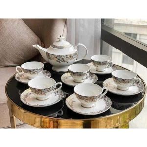 Bộ Ấm Chén Trà Sứ Xanh Ngọc Dây Vàng Imperial Cao Cấp