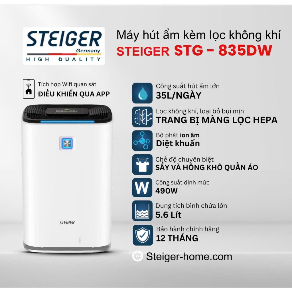 Máy Hút Ẩm Và Lọc Không Khí Steiger STG 825 25L - Hình ảnh 4