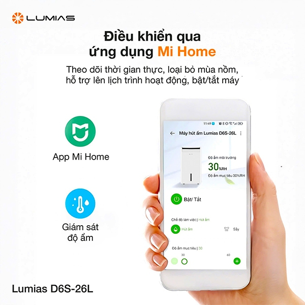 Máy hút ẩm kiêm lọc không khí thông minh Lumias D6s-60L - Hình ảnh 7
