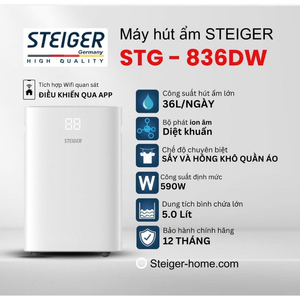 Máy Hút Ẩm Và Lọc Không Khí Steiger STG 825 25L