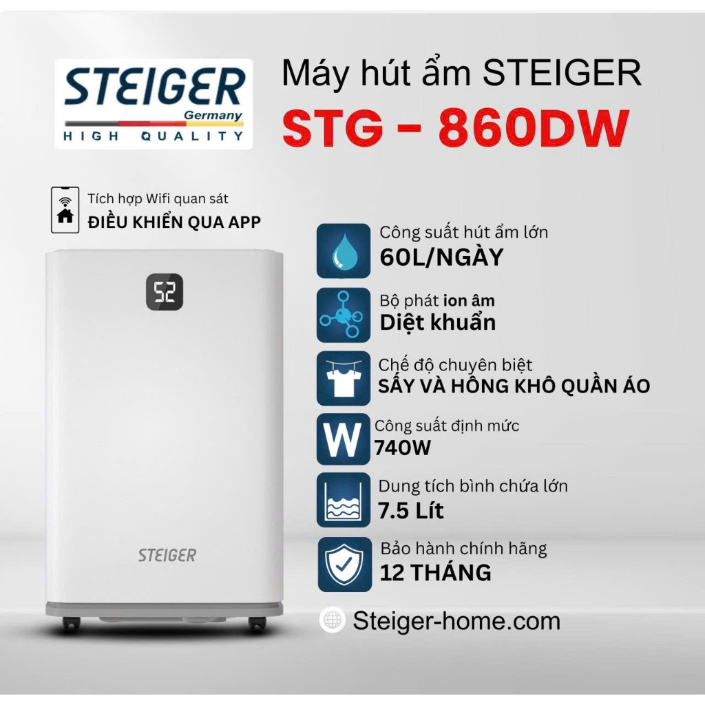 Máy Hút Ẩm Và Lọc Không Khí Steiger STG 825 25L - Hình ảnh 2