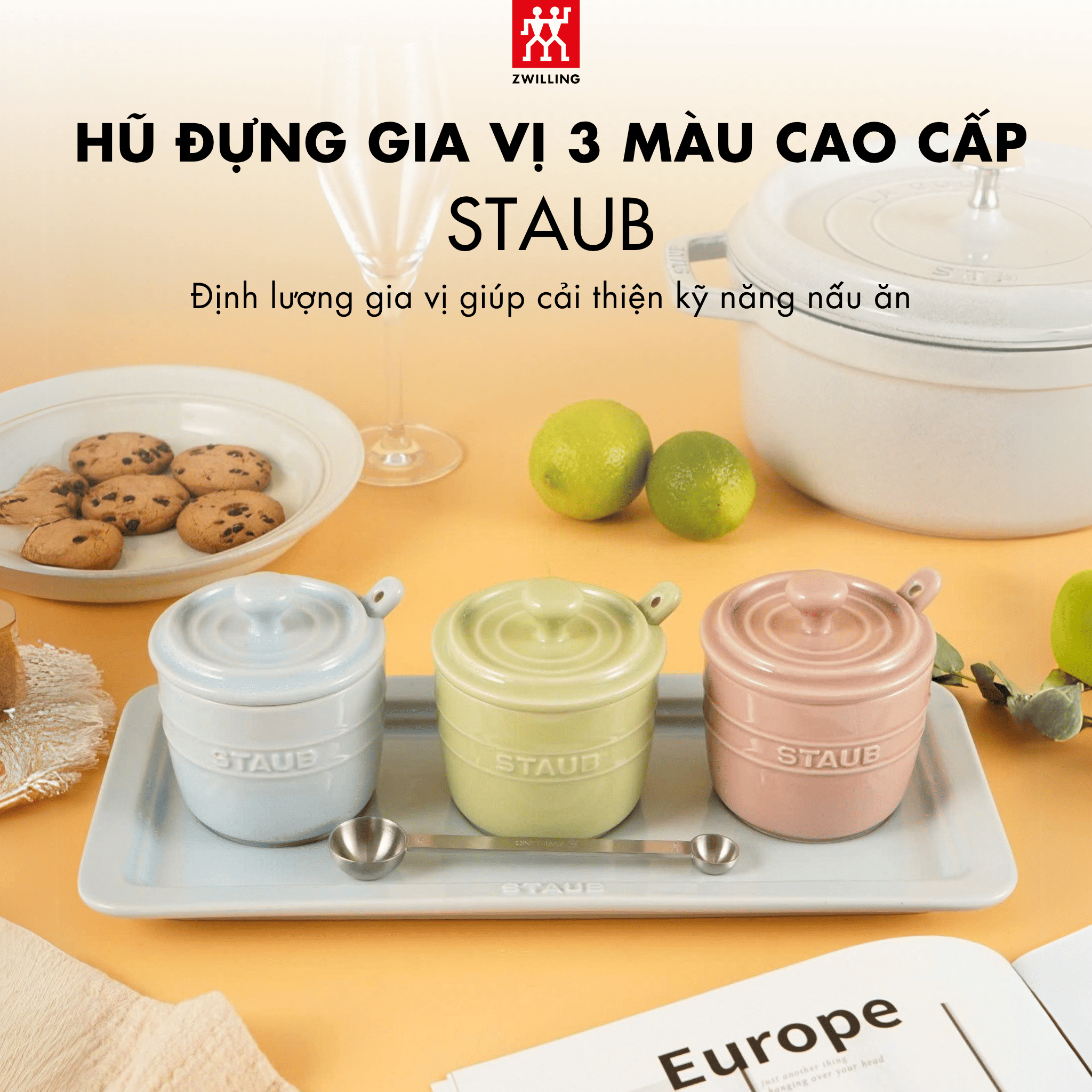 Bộ 3 Hũ Đựng Gia Vị Gốm Sứ STAUB
