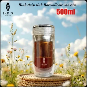 Bình Thủy Tinh 2 Lớp IRRIS 750ml Kèm 2 Lõi Lọc Trà Nóng Lạnh