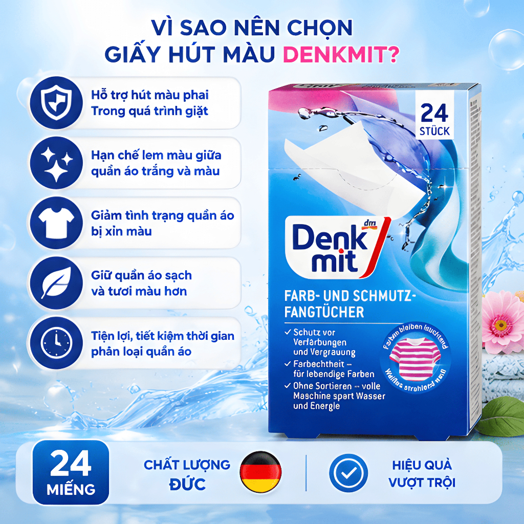 Giấy Giặt Denkmit Chống Lem Màu Quần Áo 24 Miếng - Hình ảnh 3