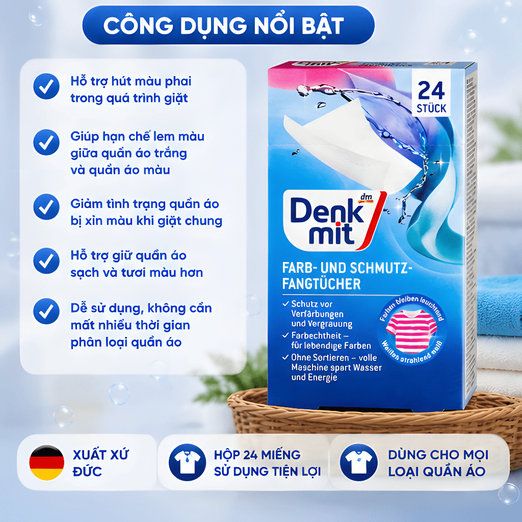 Giấy Giặt Denkmit Chống Lem Màu Quần Áo 24 Miếng - Hình ảnh 4