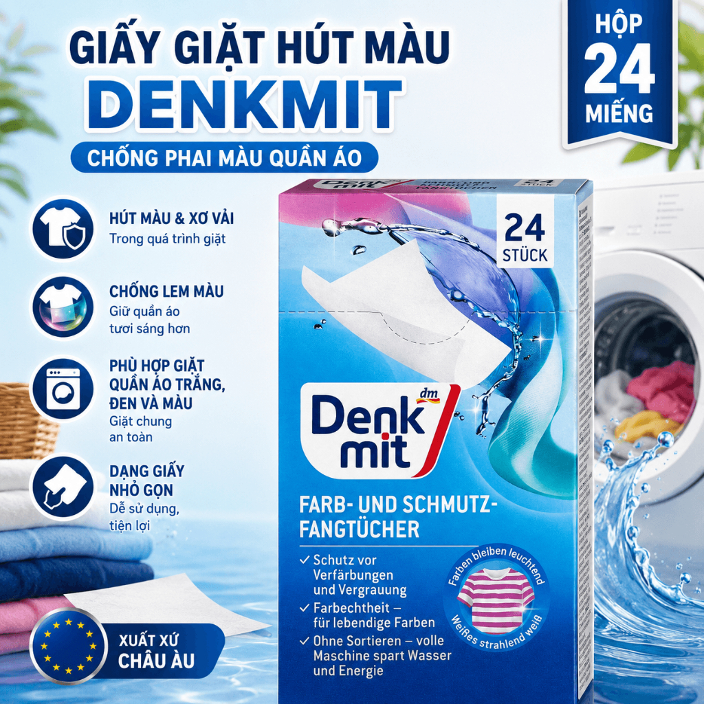 Giấy Giặt Denkmit Chống Lem Màu Quần Áo 24 Miếng