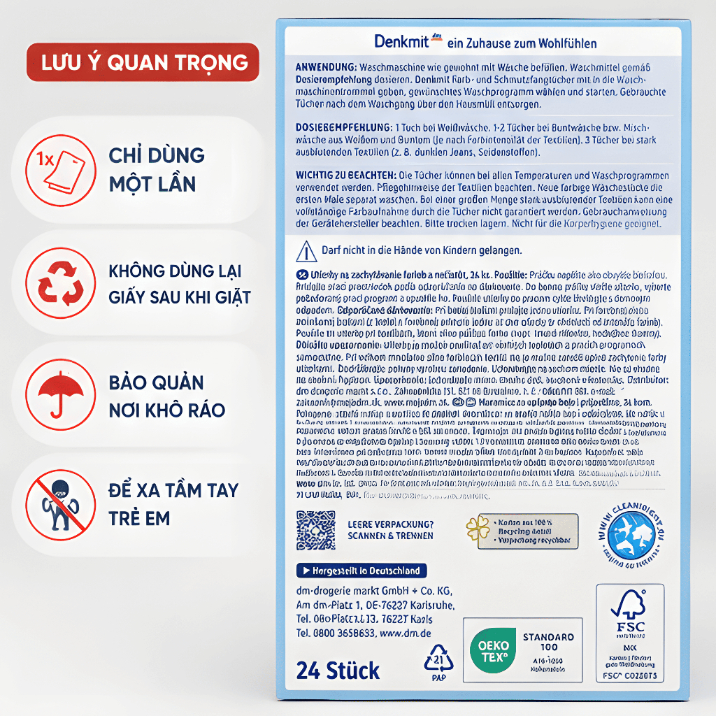 Giấy Giặt Denkmit Chống Lem Màu Quần Áo 24 Miếng - Hình ảnh 6