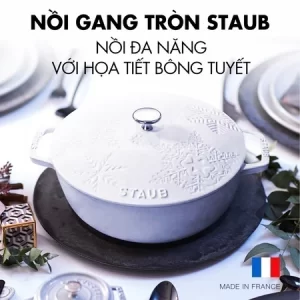 Nồi Gang STAUB Nắp Hoa Tuyết Snowflake White Truffle 24cm