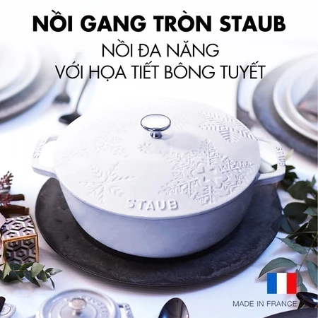 Nồi Gang STAUB Nắp Hoa Tuyết Snowflake White Truffle 24cm