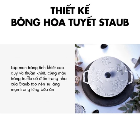 Nồi Gang STAUB Nắp Hoa Tuyết Snowflake White Truffle 24cm - Hình ảnh 2