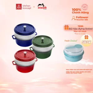 Nồi Gang Staub Tròn Kèm Xửng Hấp