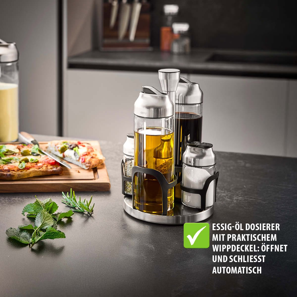 Set 4 Bình Gia Vị Dầu Giấm Kèm Giá Xoay GEFU - Hình ảnh 4
