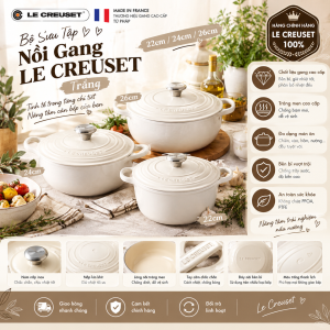 Bộ Sưu Tập Nồi Gang LE CREUSET Trắng Size 22cm / 24cm / 26cm
