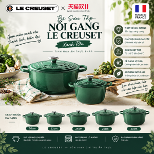Bộ Sưu Tập Nồi Gang LE CREUSET Xanh Rêu 20cm / 22cm / 24cm / 26cm / 30cm