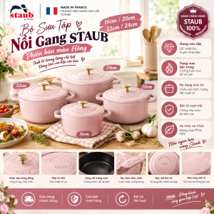 Bộ Sưu Tập Nồi Gang Staub Hồng 16cm 20cm 22cm 24cm